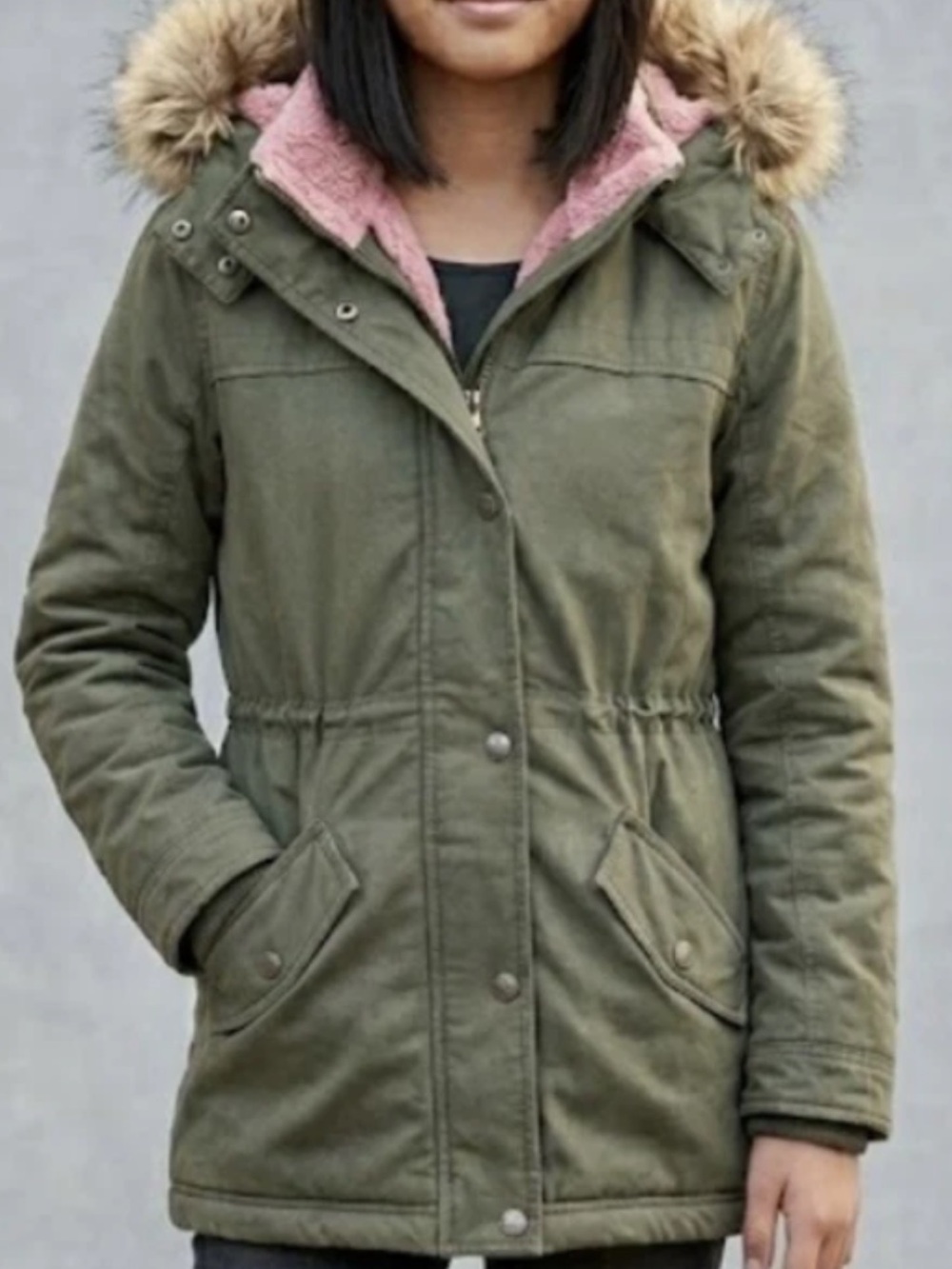 Abercrombie & Fitch Olive and Pink Winter Parka Jacket girls Size 13/14
